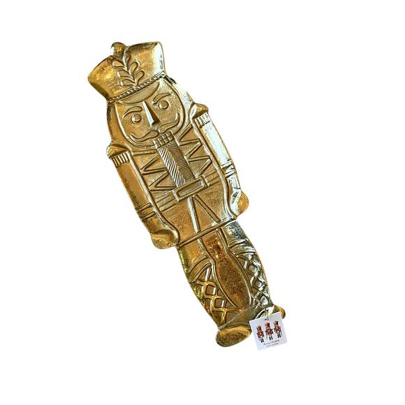 Gold Metal NUTCRACKER Serving Platter 20x7 Christmas Holiday Made in India NEW - Picture 4 of 14